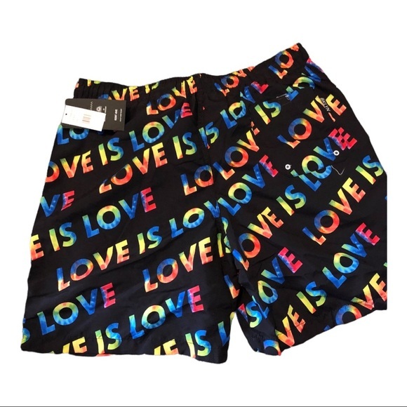 Black rainbow‎ printed ‘love is love’ men swim trunks New size large - Picture 3 of 6